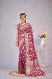 Maroon woven saree with blouse piece