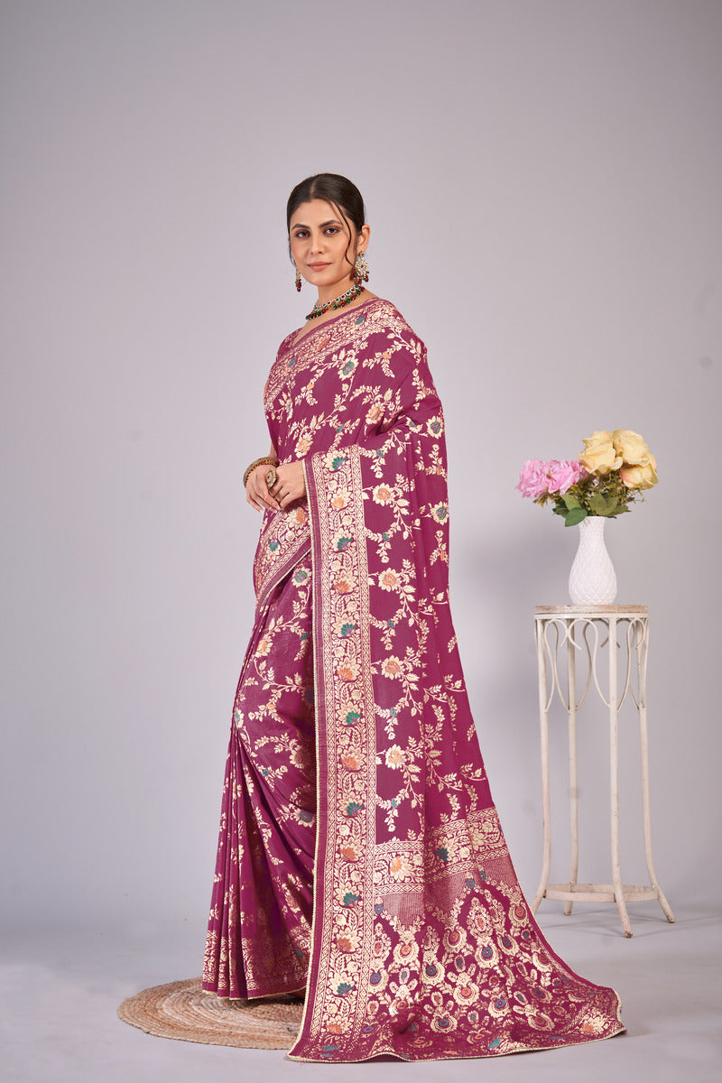 Maroon woven saree with blouse piece