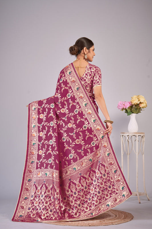 Maroon woven saree with blouse piece