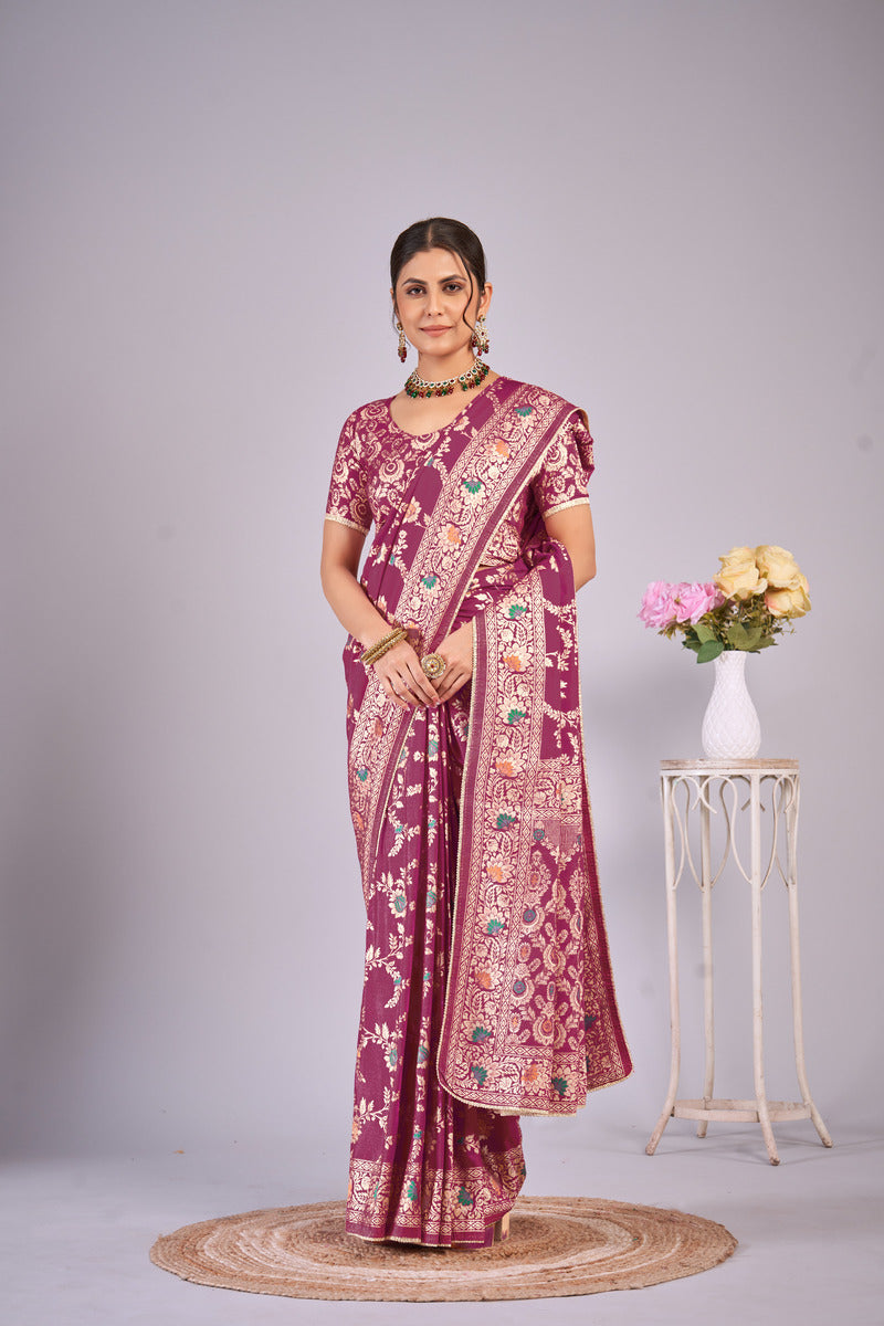 Maroon woven saree with blouse piece