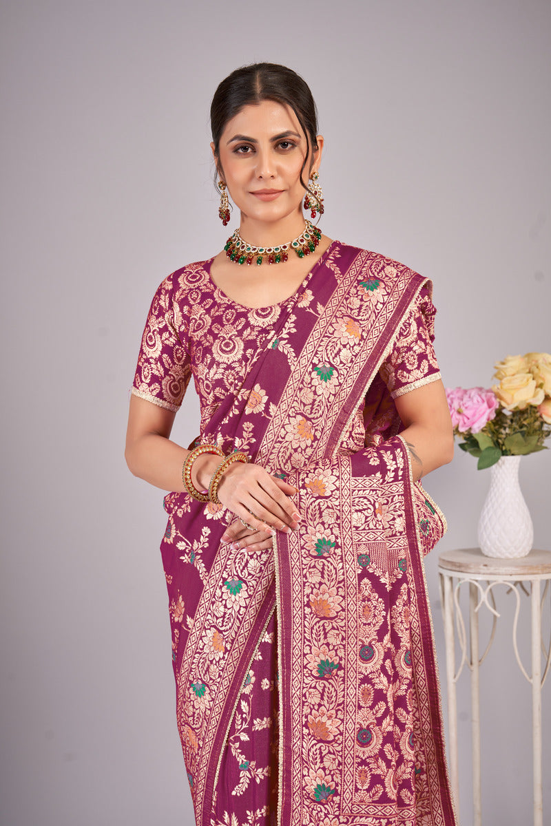 Maroon woven saree with blouse piece