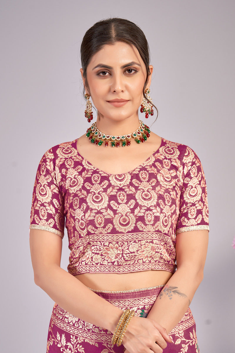 Maroon woven saree with blouse piece
