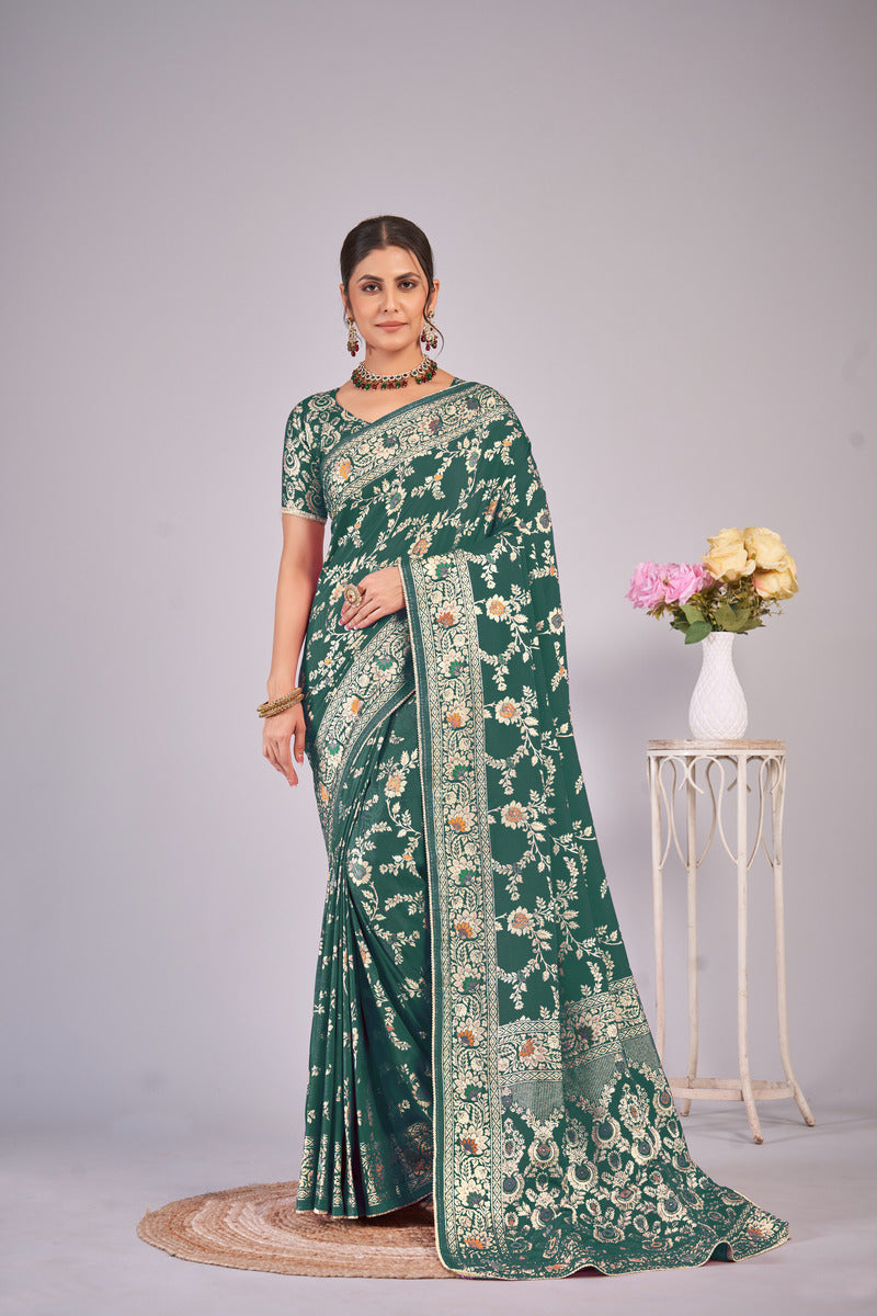 Mehendi Green woven saree with blouse piece