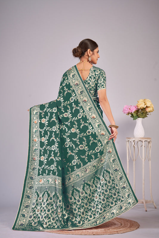 Mehendi Green woven saree with blouse piece