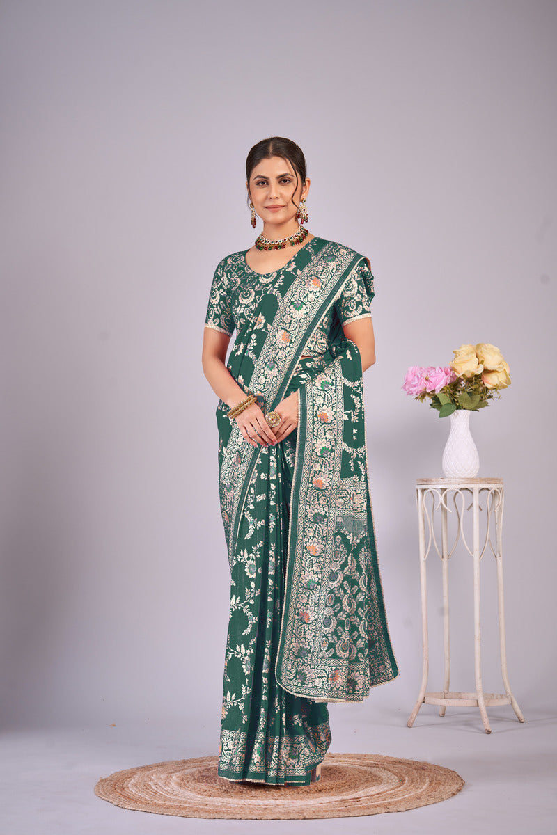 Mehendi Green woven saree with blouse piece