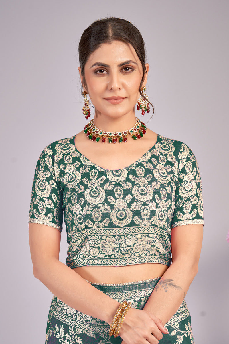 Mehendi Green woven saree with blouse piece