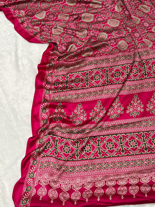 Rani Ajrakh Printed Soft Modal Silk Natural Print Saree