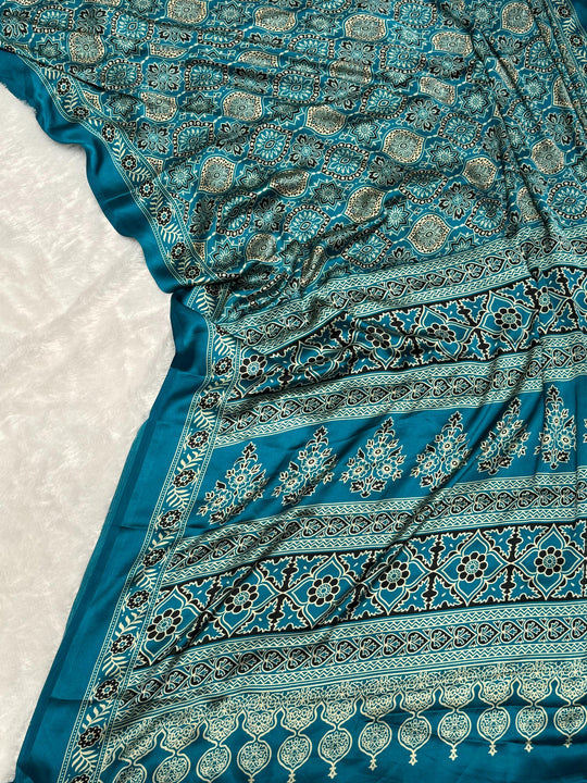 Rama Ajrakh Printed Soft Modal Silk Natural Print Saree