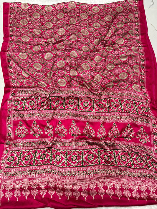 Rani Ajrakh Printed Soft Modal Silk Natural Print Saree