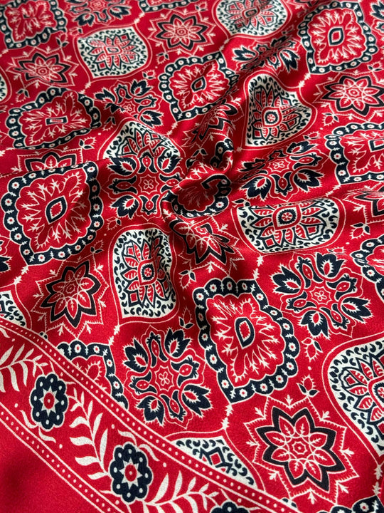 Red Ajrakh Printed Soft Modal Silk Natural Print Saree