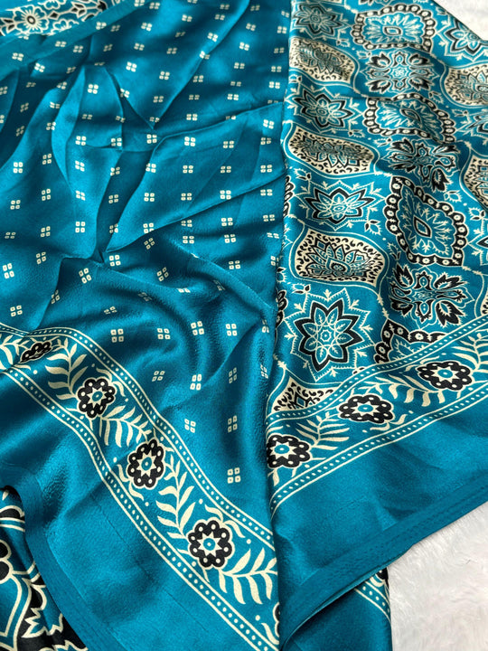 Rama Ajrakh Printed Soft Modal Silk Natural Print Saree