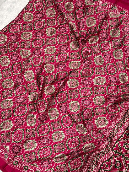 Rani Ajrakh Printed Soft Modal Silk Natural Print Saree