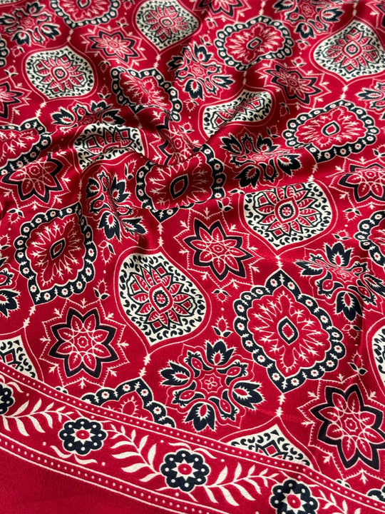 Maroon Ajrakh Printed Soft Modal Silk Natural Print Saree