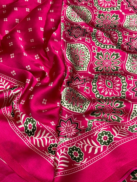 Rani Ajrakh Printed Soft Modal Silk Natural Print Saree