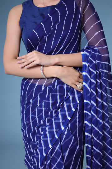 Blue Leheriya Chiffon Saree