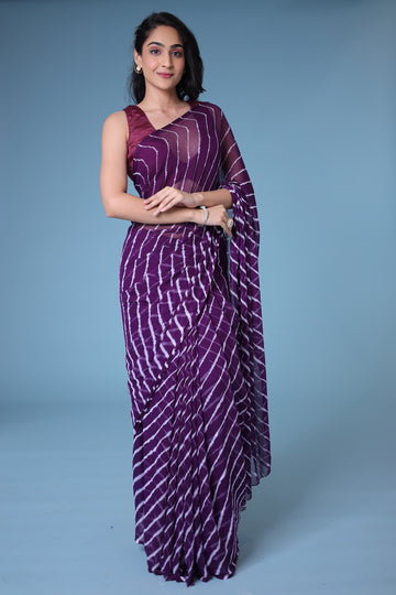 Purple Leheriya Chiffon Saree