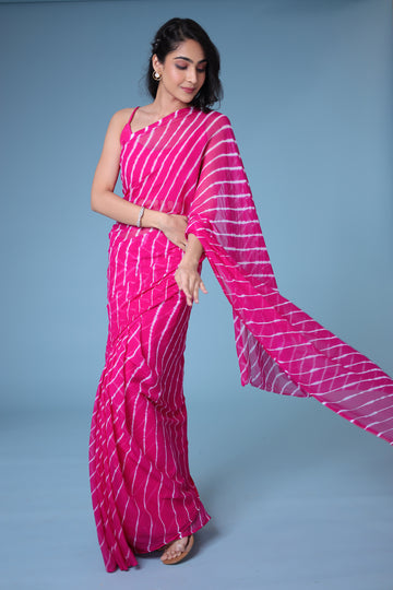 Pink Leheriya Chiffon Saree