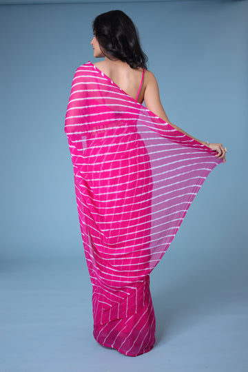 Pink Leheriya Chiffon Saree