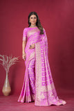 Pink woven saree with blouse piece