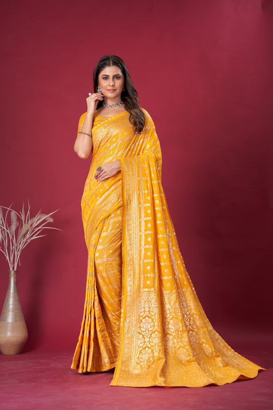 Yellow woven saree with blouse piece