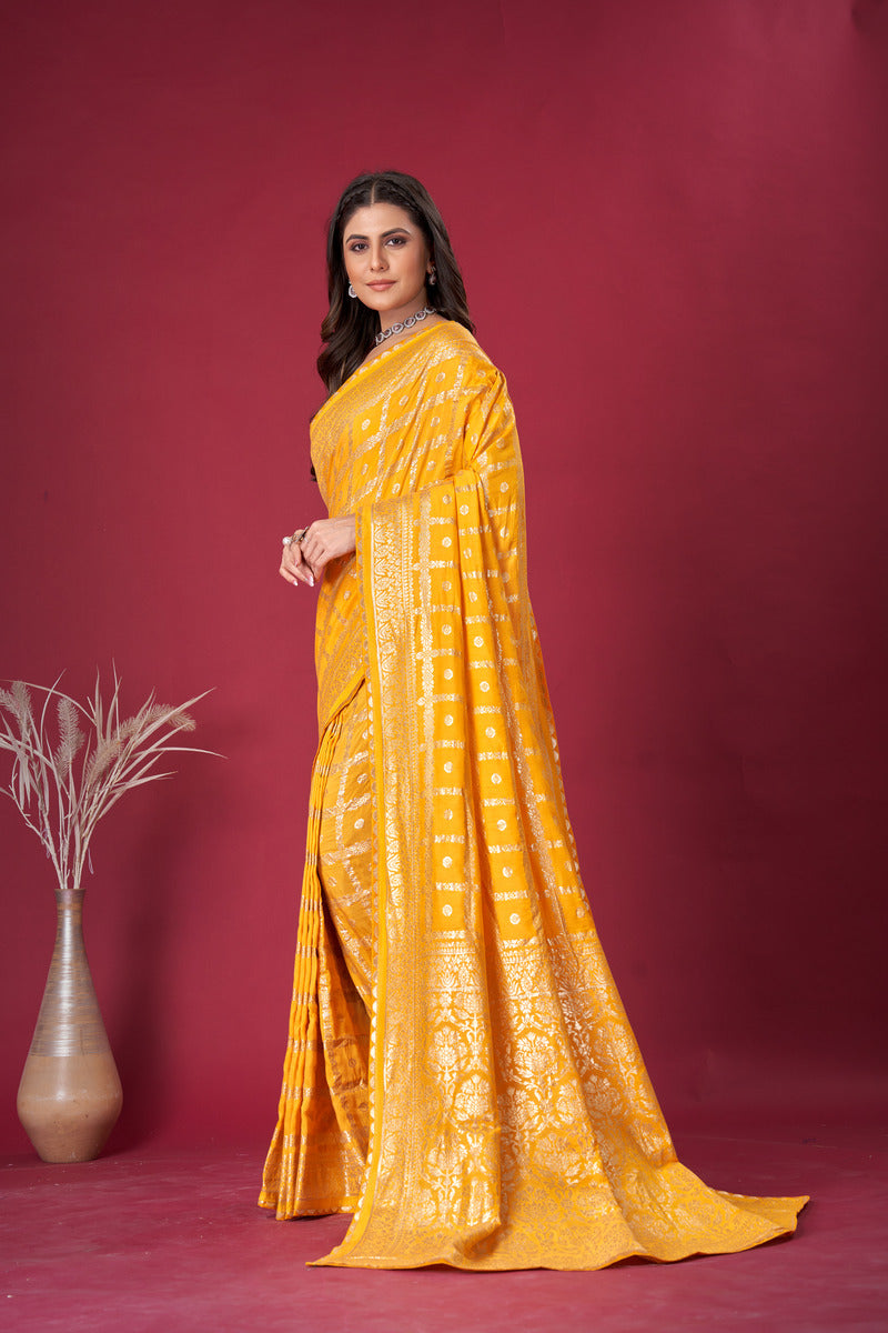 Yellow woven saree with blouse piece