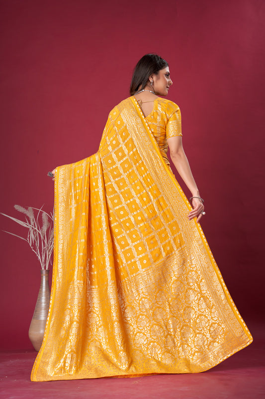 Yellow woven saree with blouse piece