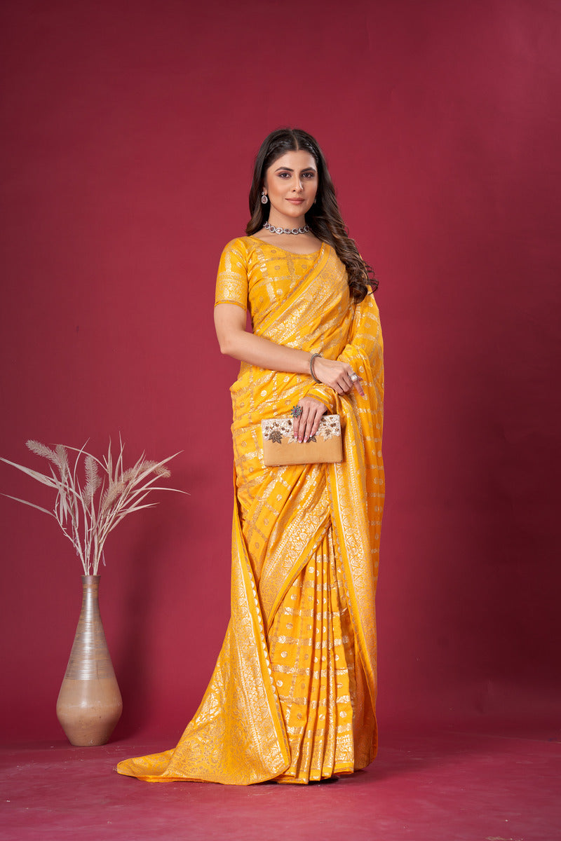 Yellow woven saree with blouse piece