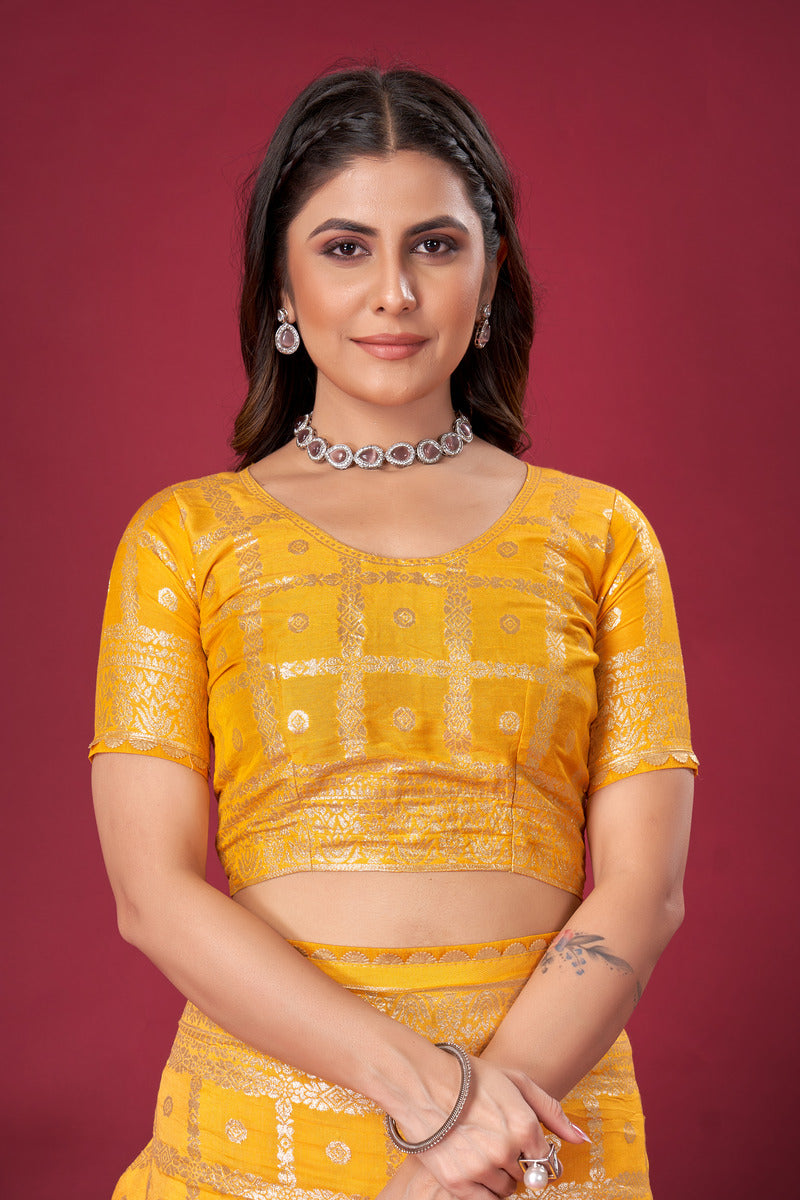 Yellow woven saree with blouse piece
