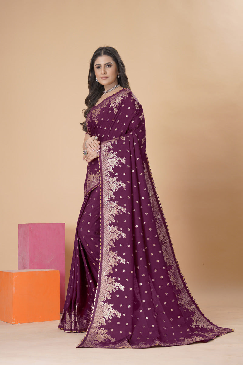 Maroon woven saree with blouse piece