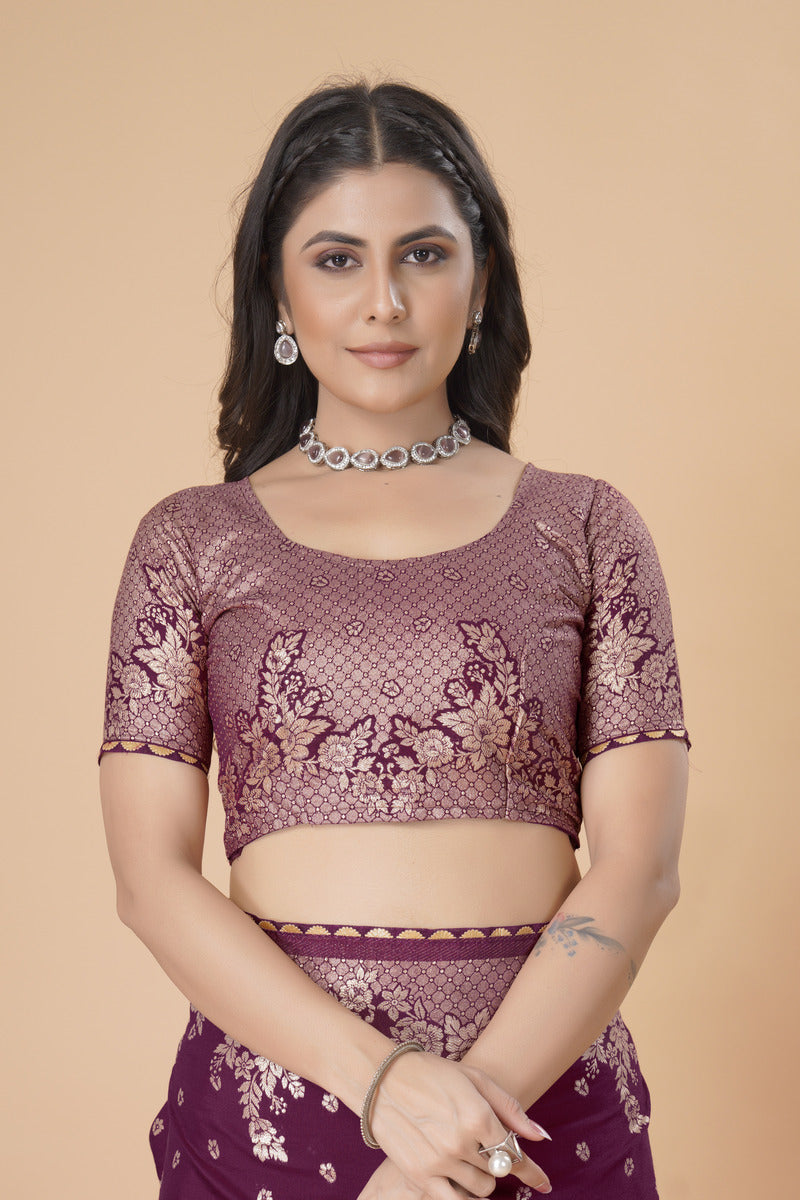 Maroon woven saree with blouse piece