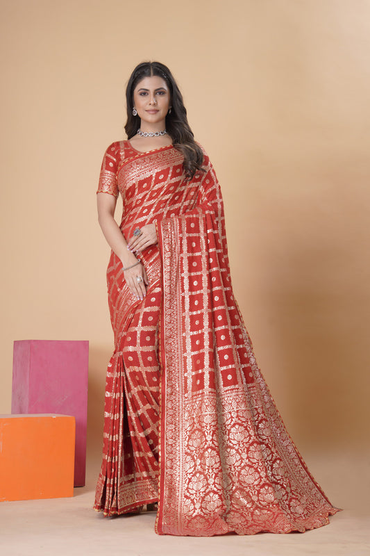 Orange woven saree with blouse piece
