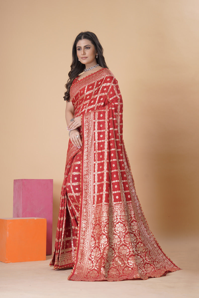 Orange woven saree with blouse piece