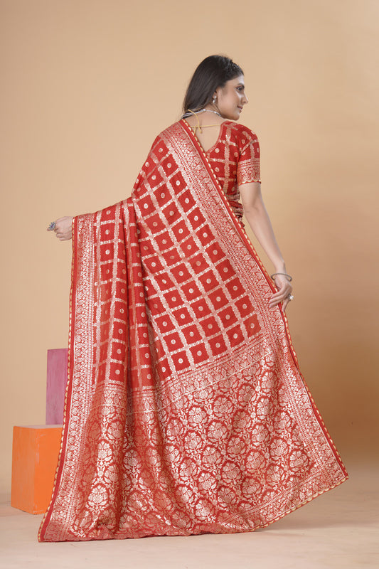 Orange woven saree with blouse piece