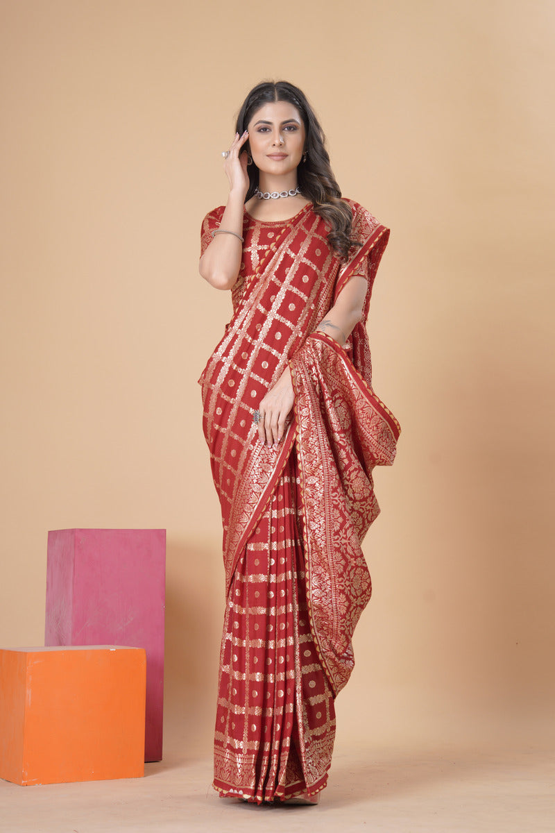 Orange woven saree with blouse piece