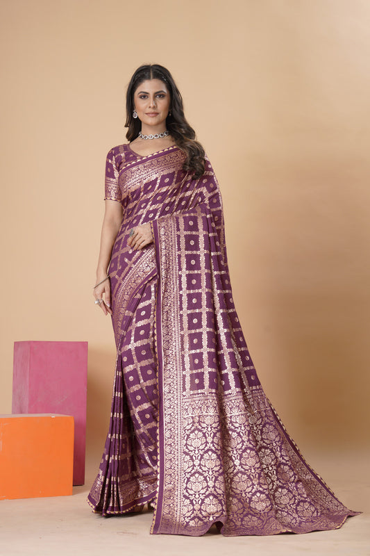 Purple woven saree with blouse piece