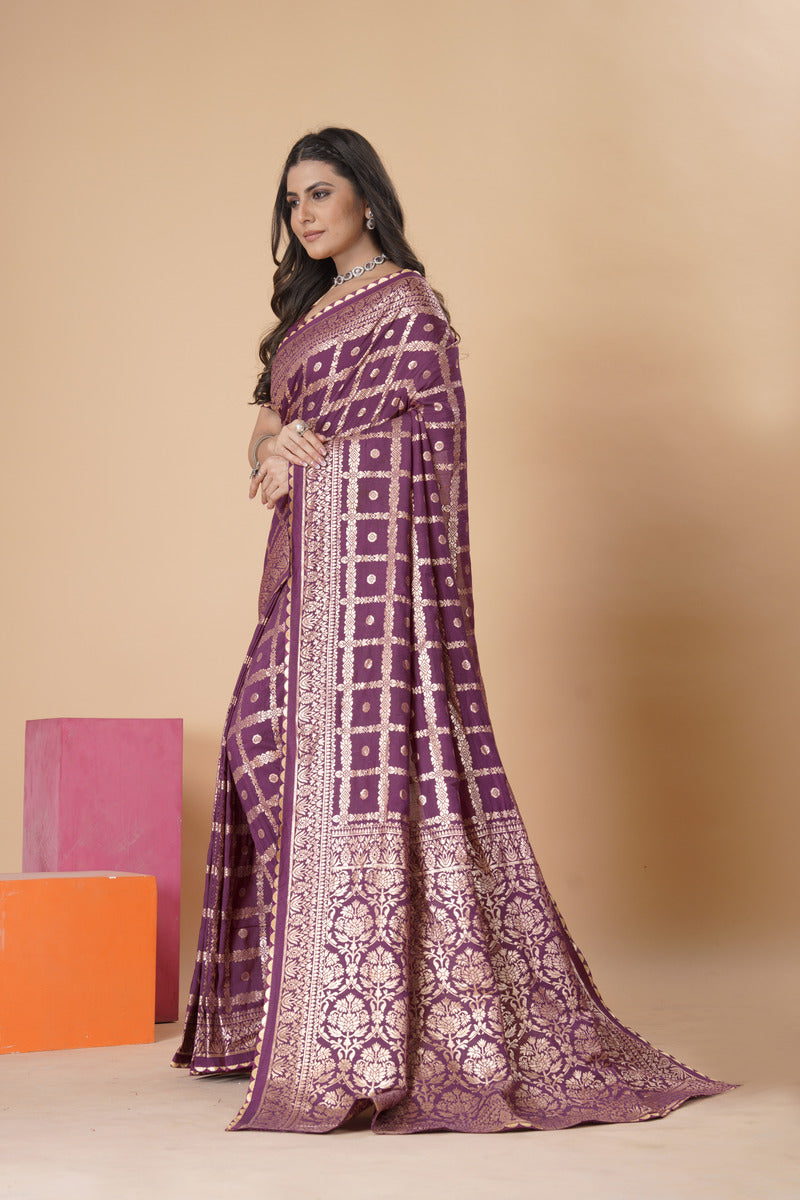 Purple woven saree with blouse piece