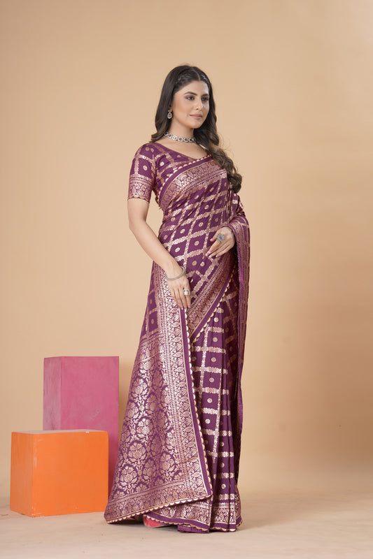 Purple woven saree with blouse piece