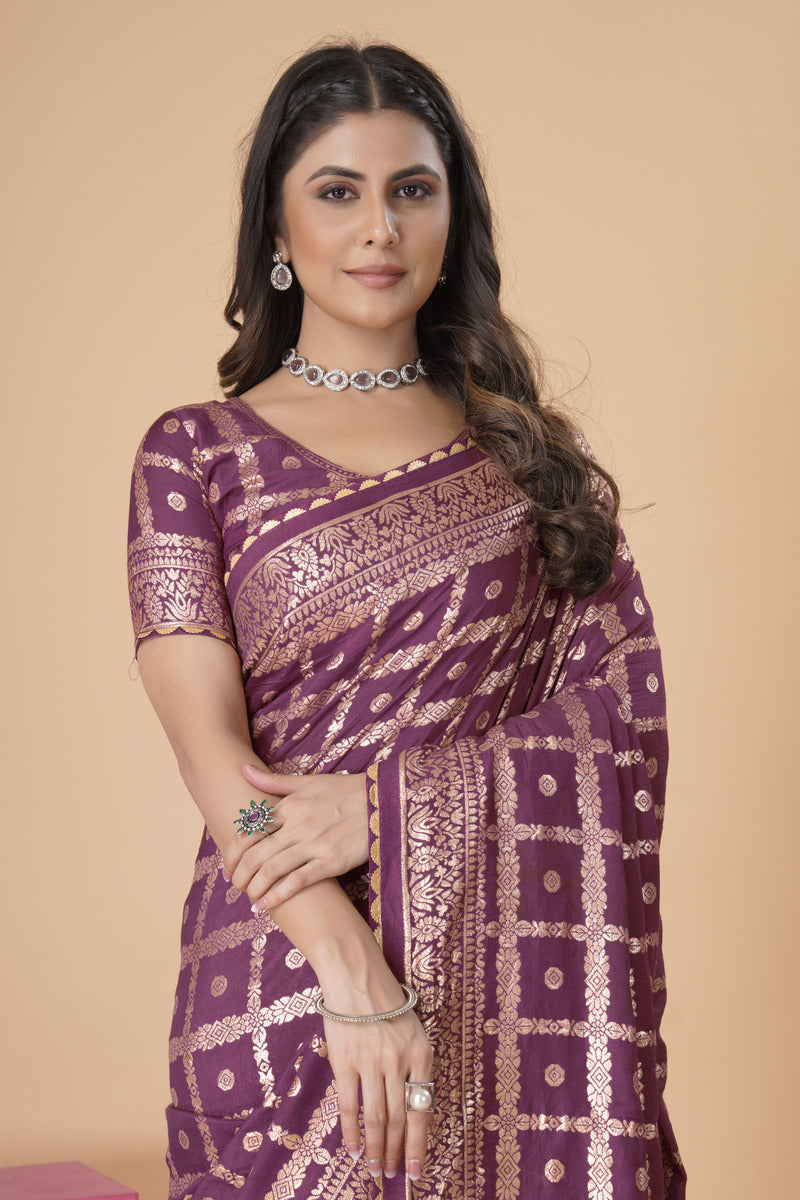 Purple woven saree with blouse piece