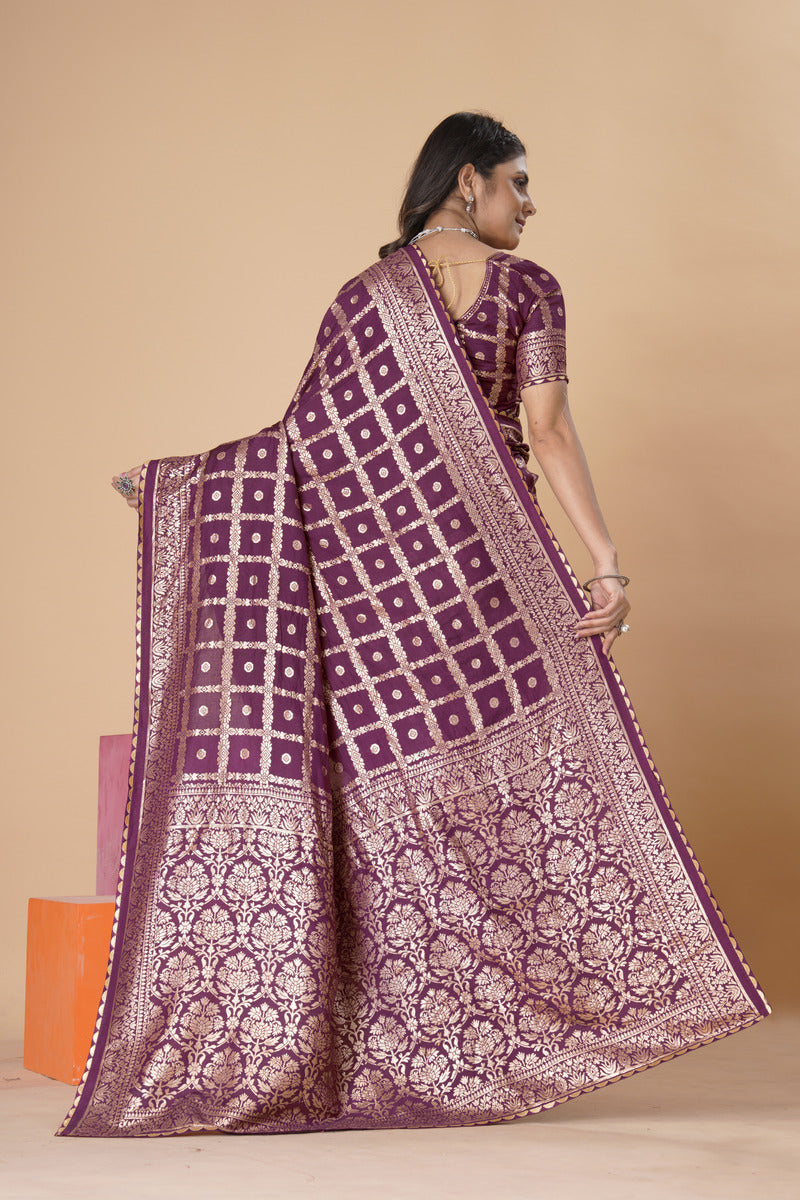 Purple woven saree with blouse piece