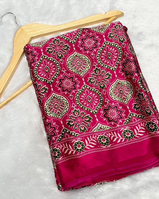 Rani Ajrakh Printed Soft Modal Silk Natural Print Saree