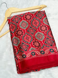 Red Ajrakh Printed Soft Modal Silk Natural Print Saree