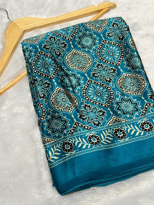 Rama Ajrakh Printed Soft Modal Silk Natural Print Saree