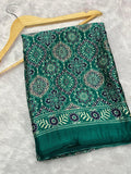 Sea Green Ajrakh Printed Soft Modal Silk Natural Print Saree