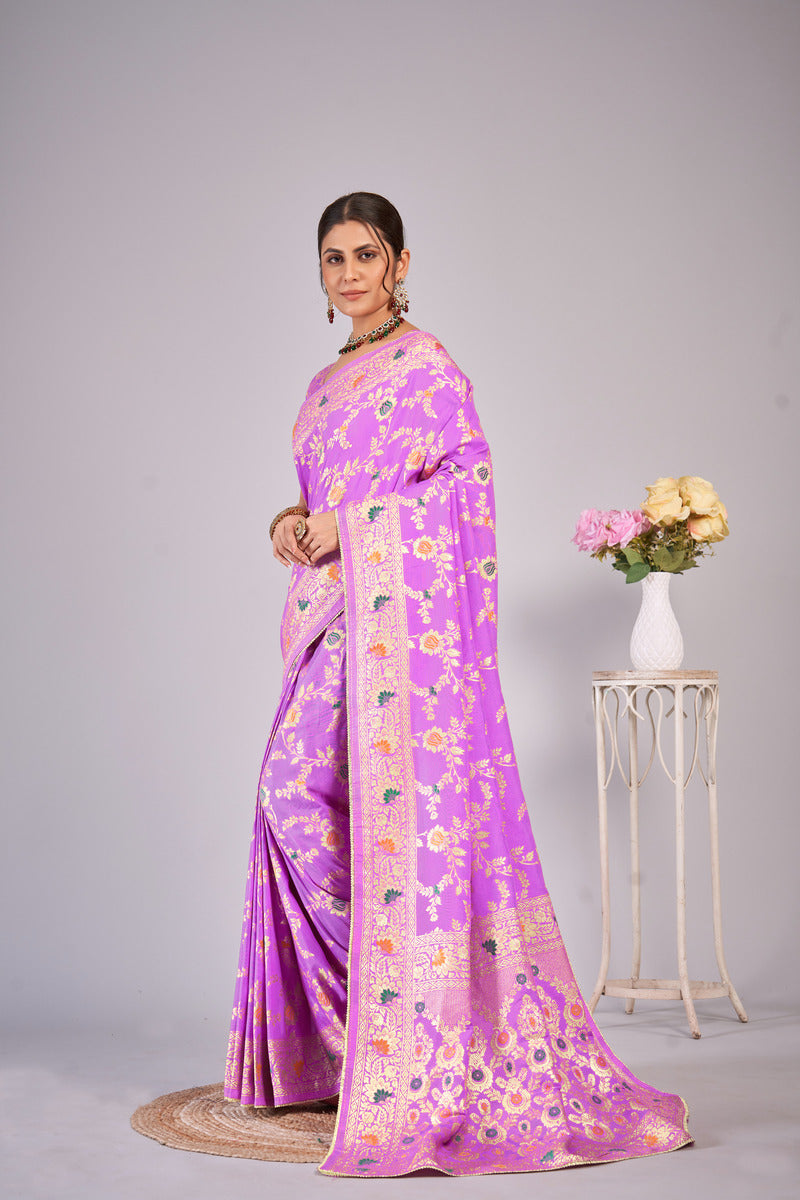 Lavender woven saree with blouse piece