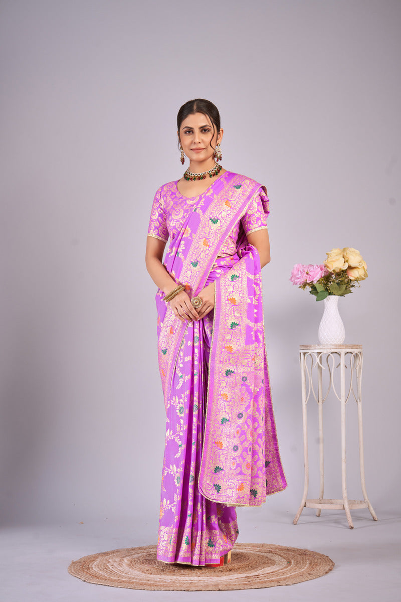Lavender woven saree with blouse piece