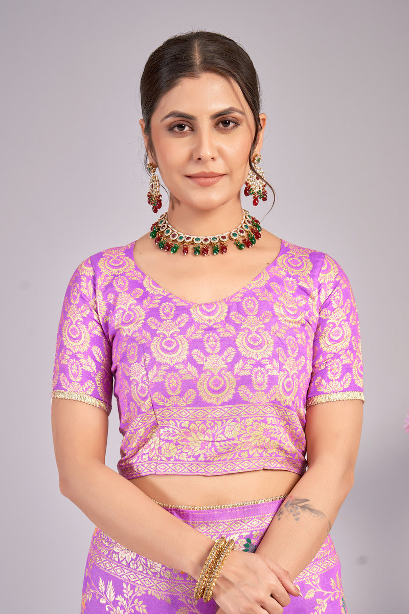 Lavender woven saree with blouse piece