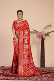 Red woven saree with blouse piece