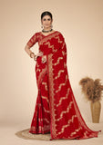 Red woven saree with blouse piece