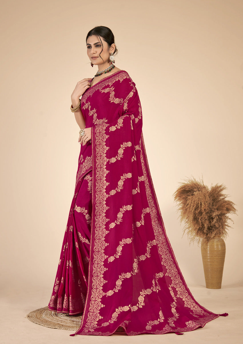 Maroon woven saree with blouse piece