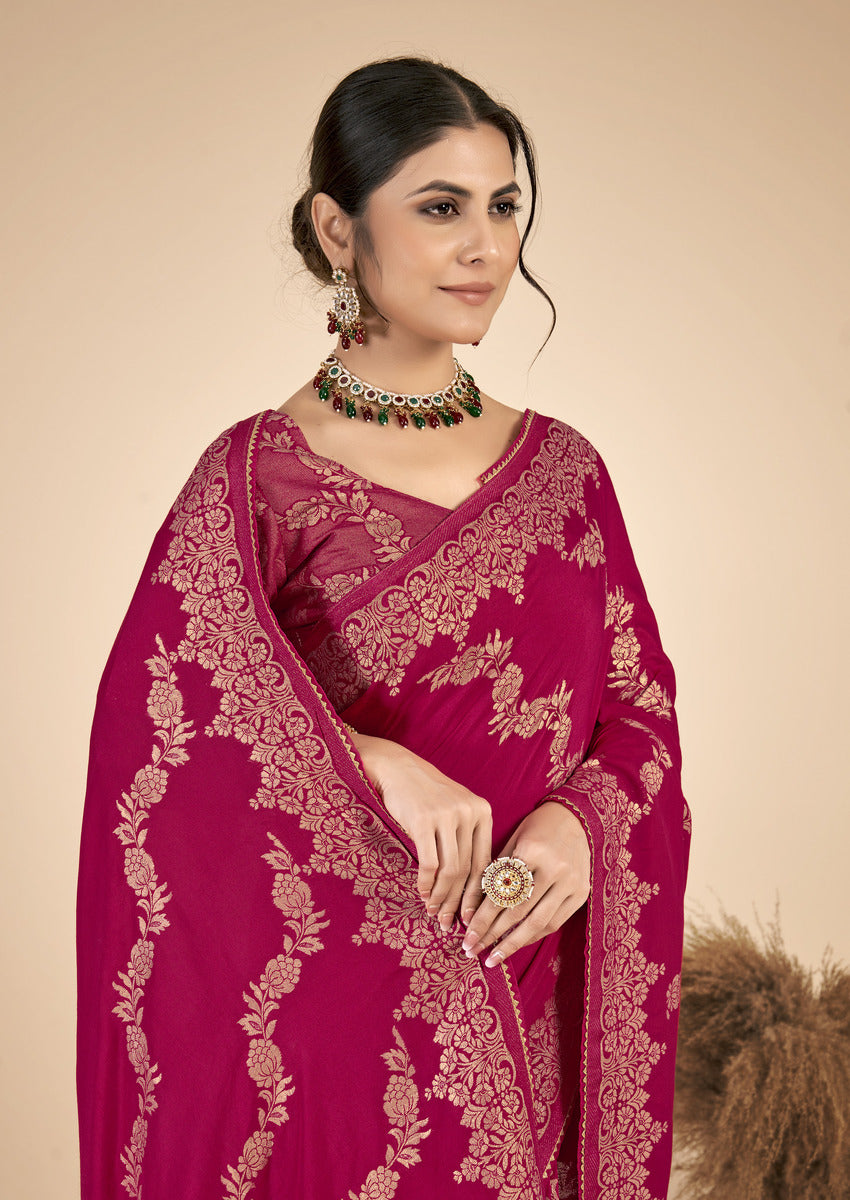 Maroon woven saree with blouse piece